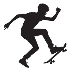 silhouette of a person playing skateboard, editable vector image