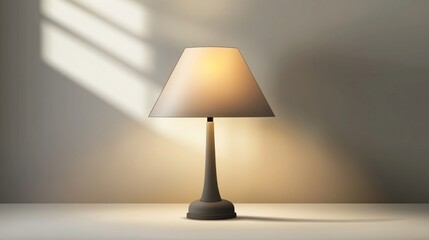 A softly lit table lamp casts a warm glow against a neutral background, illuminated by sunlight streaming through a window