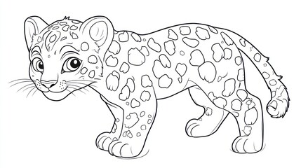 Obraz premium Adorable line art illustration of a young jaguar cub