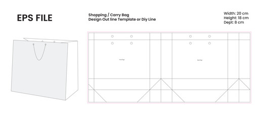 Shopping or Carry Bag Design Out line  Vector Template or Diy Line