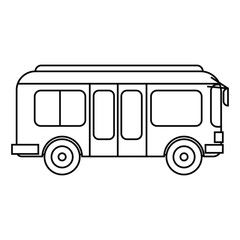 A simple outline of a city bus, a common form of public transportation. Useful for designs related to urban life, commuting, and public services.