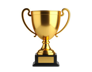 Realistic golden trophies made of polished metal, classic award shapes including cups and plaques, rendered in high detail