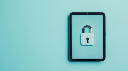 Clean tablet screen with secure lock icon and minimal UI, modern mobile protection idea