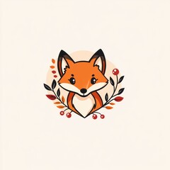 Obraz premium Adorable fox illustration, encircled by autumn leaves and berries