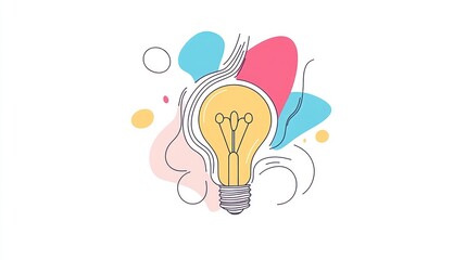 Naklejka premium Bright idea concept; glowing lightbulb amidst colorful abstract shapes