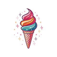 Cherry ice cream design. Fresh ice cream graphic print design for t shirt, apparel, posters, background and others. Retro ice cream hand drawn vector art, Enjoy summer with sweet ice cream.