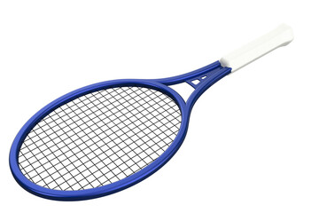 High-Resolution Blue Tennis Racket PNG: Standard sports gear and equipment for pro athletes, amateurs and recreation. Clean studio shot, isolated on transparent background, ideal for design, graphic