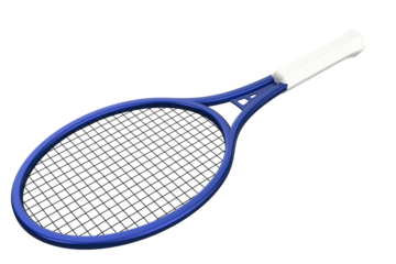 High-Resolution Blue Tennis Racket PNG: Standard sports gear and equipment for pro athletes, amateurs and recreation. Clean studio shot, isolated on transparent background, ideal for design, graphic