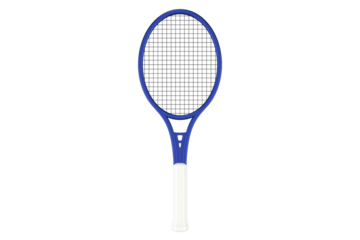 High-Resolution Blue Tennis Racket PNG: Standard sports gear and equipment for pro athletes, amateurs and recreation. Clean studio shot, isolated on transparent background, ideal for design, graphic