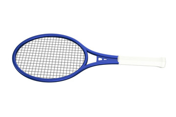 Essential Sport and Fitness Gear: Modern Blue White Tennis Racket Isolated PNG Transparent Background. High Resolution HD Graphic Element for Game Play, Training, Activity, Workout, Design Asset.
