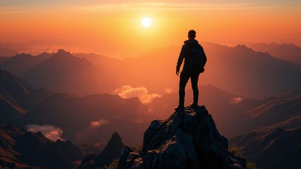 Fototapeta premium hiker on top of mountain