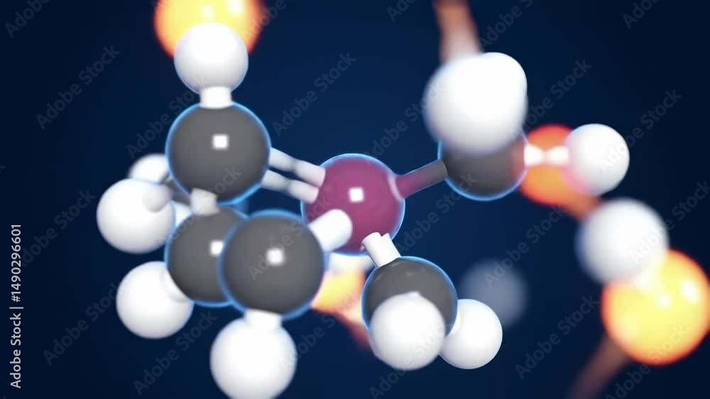 Poster a close-up view of a molecular structure showcasing the intricate arrangement of atoms in a three-di