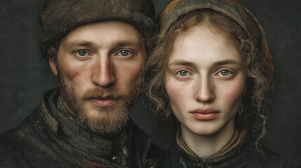 Portrait of a Belgian couple in historical regional clothing