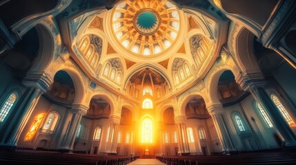 Obraz premium Stunning Interior of Historic Church with Beautiful Sunlight Rays