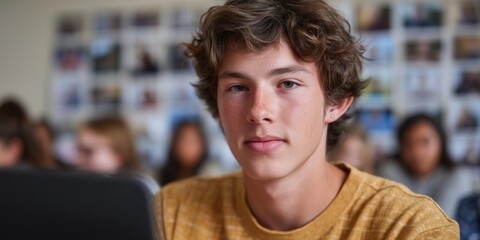 Young students engaged in virtual teamwork for collaborative learning