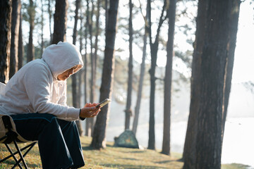 Future remote work combines technology nature smart phone enable e-learning productivity while...