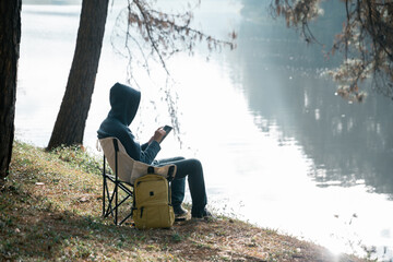 Future remote work combines technology nature smart phone enable e-learning productivity while...