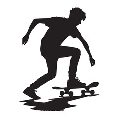 silhouette of a person playing skateboard, editable vector image