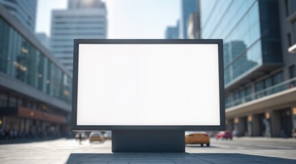 Fototapeta premium Empty city billboard against glass buildings and daylight