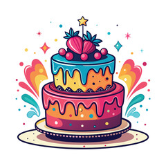 A birthday cake, birthday hat, and birthday decorations colorful birthday cake with candles and festive decorations Birthday cake collection in vector illustration