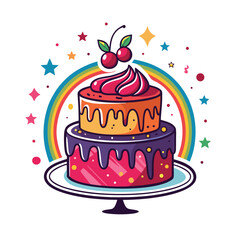 A birthday cake, birthday hat, and birthday decorations colorful birthday cake with candles and festive decorations Birthday cake collection in vector illustration