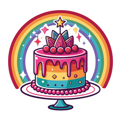 A birthday cake, birthday hat, and birthday decorations colorful birthday cake with candles and festive decorations Birthday cake collection in vector illustration
