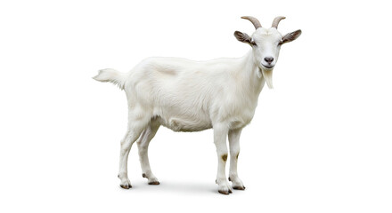 Fototapeta premium AI-generated image of a white goat standing against a clean white background. The goat is facing forward.