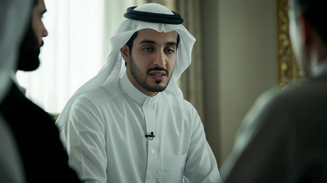 Portrait of a Young Man in Traditional Arab Attire During an Interview