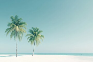Relaxing tropical beach with palm trees under clear sky and gentle waves