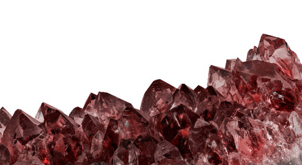 intense large red crystals of ruby on white background
