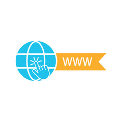 Click Cursor on Globe with WWW Banner – Internet Access, Web Link, and Online Navigation Icon Vector