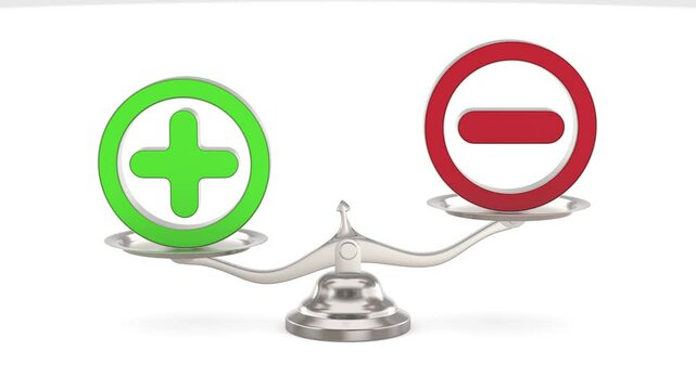 Scale with symbol plus and minus on white background. Isolated 3D illustration