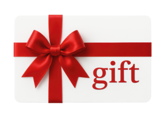 Elegant Gift Card Wrapped with Red Ribbon and Bow, Featuring Bold 'Gift' Text for Celebrations and Special Occasions, Isolated on Transparent and White Background