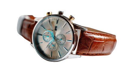 Elegant chronograph watch with leather strap.