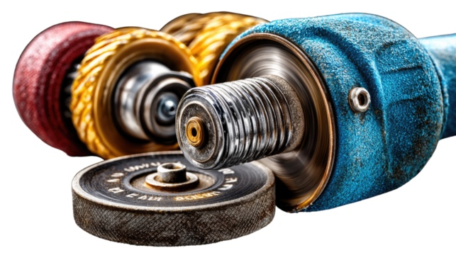 Tools of the Trade: A close-up shot reveals a collection of industrial power tools, highlighting the raw strength and precision required in professional work.