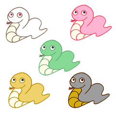 ヘビのカラフルなカットイラスト セット