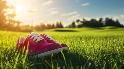 Vibrant Golf Shoes on Lush Green Field