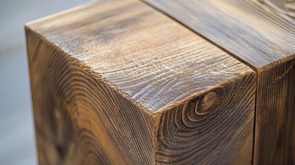 Close-up view of a light brown wooden cube.