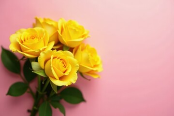 Soft petals unfolding from a vibrant bouquet of yellow roses on a plain background, rose, fresh flowers