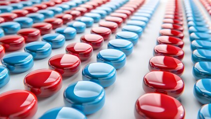 Rows of Blue and Red Pills, Capsules, Medication, Pharmacy, Pharmaceutical Products