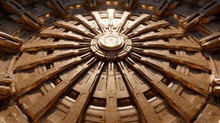 Detailed, intricate, circular, technological, design, structure, close-up view.