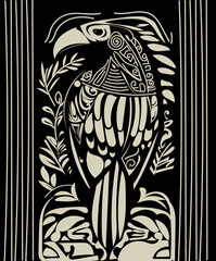 Parrot vector flat isolated tribal maori ethniciety, artwork drawn illustration