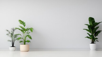 Minimal living room with three indoor plants as main decor