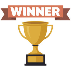 Victory cup with award ribbon isolated vector illustration on white background