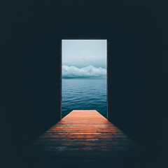 Ocean View from Wooden Doorway.