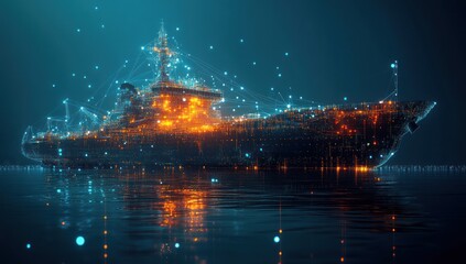 Fototapeta premium Digital Ship at Night: A Futuristic Vessel