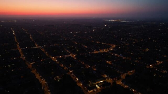 Aerial View of Illuminated Luton's  Residential Homes of England UK after Sunset During Night of Summer.