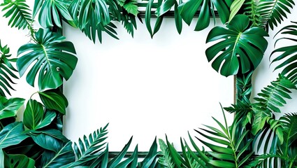 Summer tropical leaves with blank paper on white background  