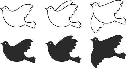 Flying Bird Silhouette and Outline Vector Set