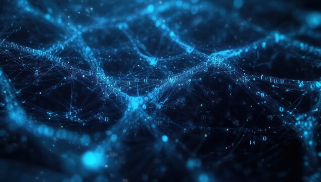 Abstract Digital Network: Blue Binary Code Data Flow
